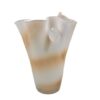 Koral White Beige Aνθοδοχείο Γυάλινο Xειροποίητο Λευκό Με Μελί Γραμμές 30 cm.