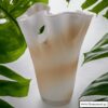 Koral White Beige Aνθοδοχείο Γυάλινο Xειροποίητο Λευκό Με Μελί Γραμμές 30 cm.
