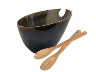 Σαλατιέρα πορσελάνη & Σετ Κουτάλες Cryspo Trio Big Bamboo Emerald