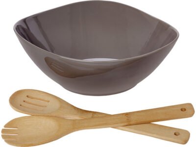 Σαλατιέρα Πορσελάνινη Beige-Grey με Κουτάλες Bamboo – Σετ 3 Τεμαχίων Cryspo Trio 26.000.933