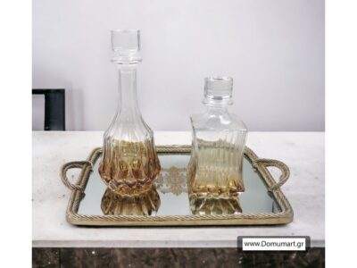 Διακοσμητικός Δίσκος Με Καθρέπτη Χρυσό Ανάγλυφο Polyresin Σχέδιο 48.5εκ.