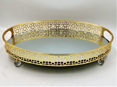 Δίσκος Μεταλλικός Στρογγυλός Χρυσός Με Καθρέπτη 35εκ.