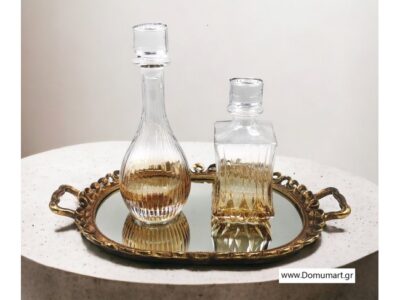 Δίσκος Με Καθρέπτη Χρυσό Ανάγλυφο Polyresin Σχέδιο 50εκ.