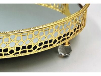 Δίσκος Μεταλλικός Στρογγυλός Χρυσός Με Καθρέπτη 35εκ.