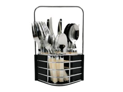 Μαχαιροπήρουνα σετ 24 τεμ Κρεμ Ανοξείδωτα 18/10 Με Κουταλοθήκη DOM8799beige