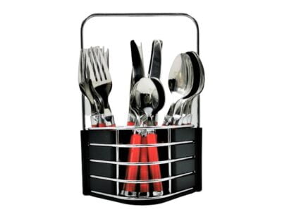 Μαχαιροπήρουνα Κόκκινα Σετ 24 Τεμ Ανοξείδωτα 18/10 Με Κουταλοθήκη DOM8798