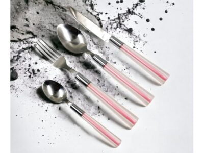 Σετ 24τεμ Μαχαιροπήρουνα Ροζ Ανοξείδωτα Με Κουταλοθήκη DOM787PINK