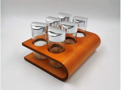 Θήκη Μπαχαρικών Σε Ξύλινη Βάση Με 6 Γυάλινα Βαζάκια 19x16xY11εκ.