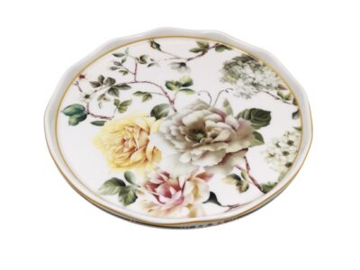 Τουρτιέρα Πορσελάνης Με Γυάλινο Καπάκι Και Πόδι Floral Flowers Garden 22x21cm