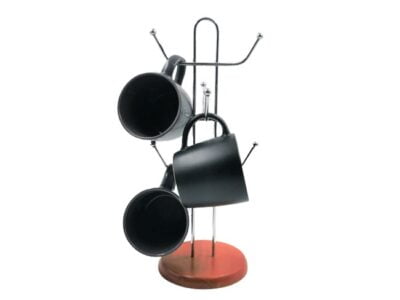 Βάση Για Κούπες 6Θ Μεταλλική Με Ξύλινη Κερασί Βάση T018